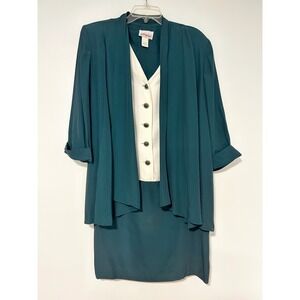 Petite Perceptions Vintage 90s Teal White Colorblock Dress and Jacket Set 8P